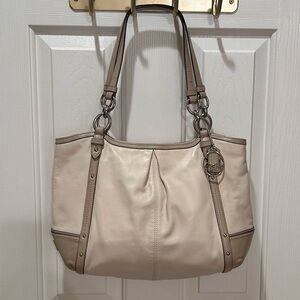 Coach Elegant Bone & Taupe Smooth Leather Shoulder Tote